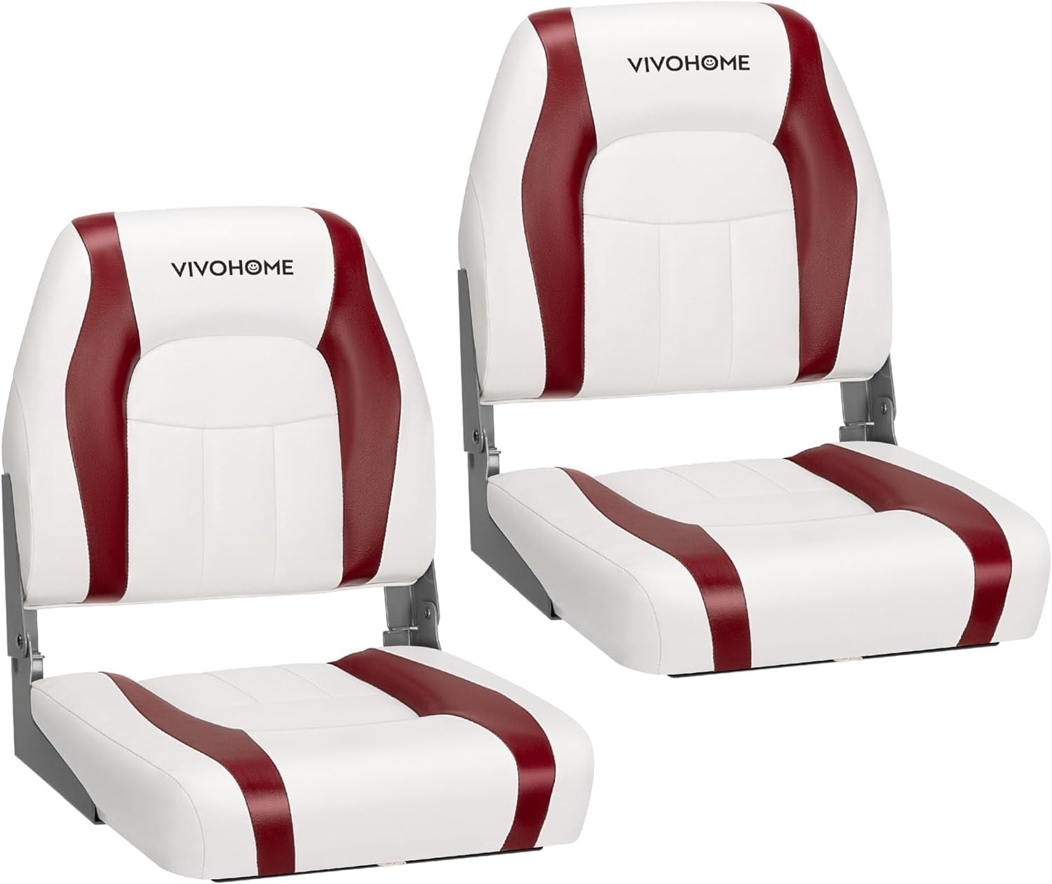 SPECSTAR Folding Low Back Boat Seats 2 Pack, Waterproof Boat Captain Chairs, 4 Mounting Screws Included, White and Red