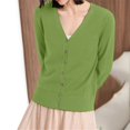 thumbnail image 2 of Cardigan Sweaters For Women Solid Color Long Sleeve V Neck Straight Tube Knitted Cardigan Knitting Cotton Blended Cardigan Outerwear Jackets 1Pc Green L Sweaters For Women, 2 of 4