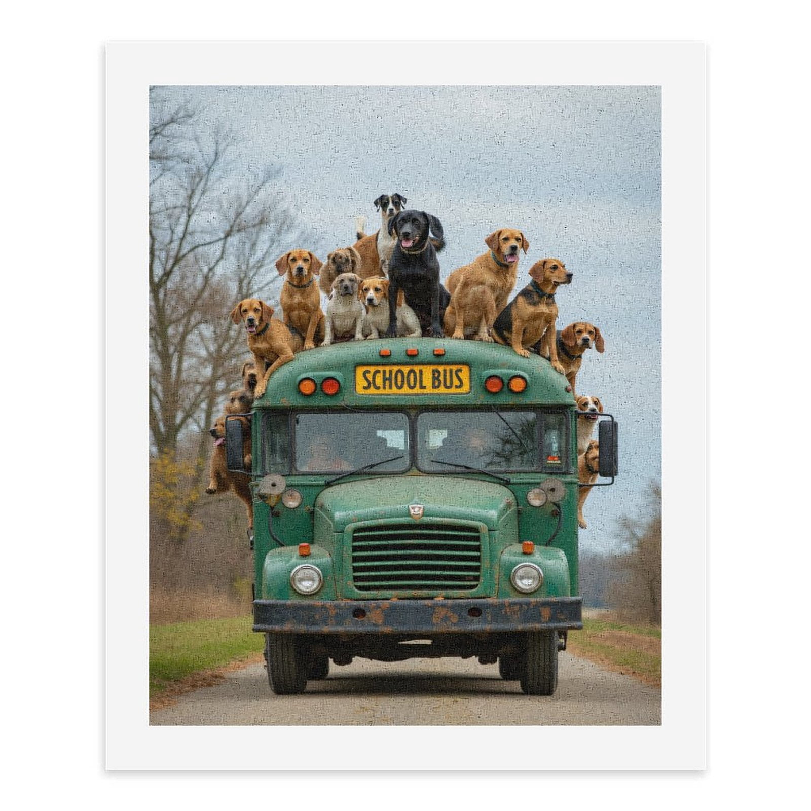 Paint By Numbers Kit for Adults Beginner - DIY Dogs Riding Vintage Green Bus Canvas Painting Kits for Adults, Frameless Paint By Number for Adults for Home Wall Decor 16x20 Inch