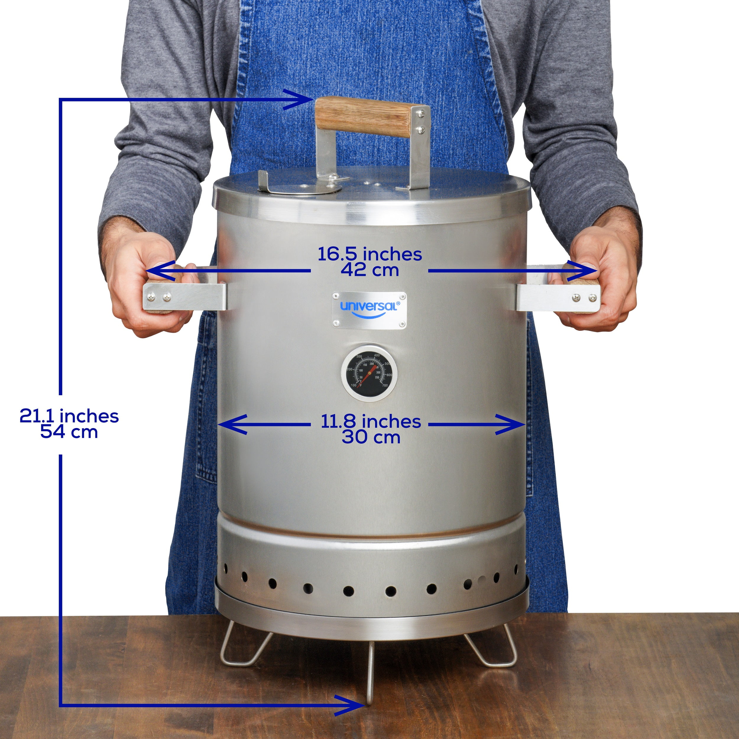 Universal (6-pound - Small) Stainless Steel Charcoal Barrel Smoker with Thermometer & Airlock system, 2 in 1 Vertical Smoker - Grill and Smoker, 6-servings