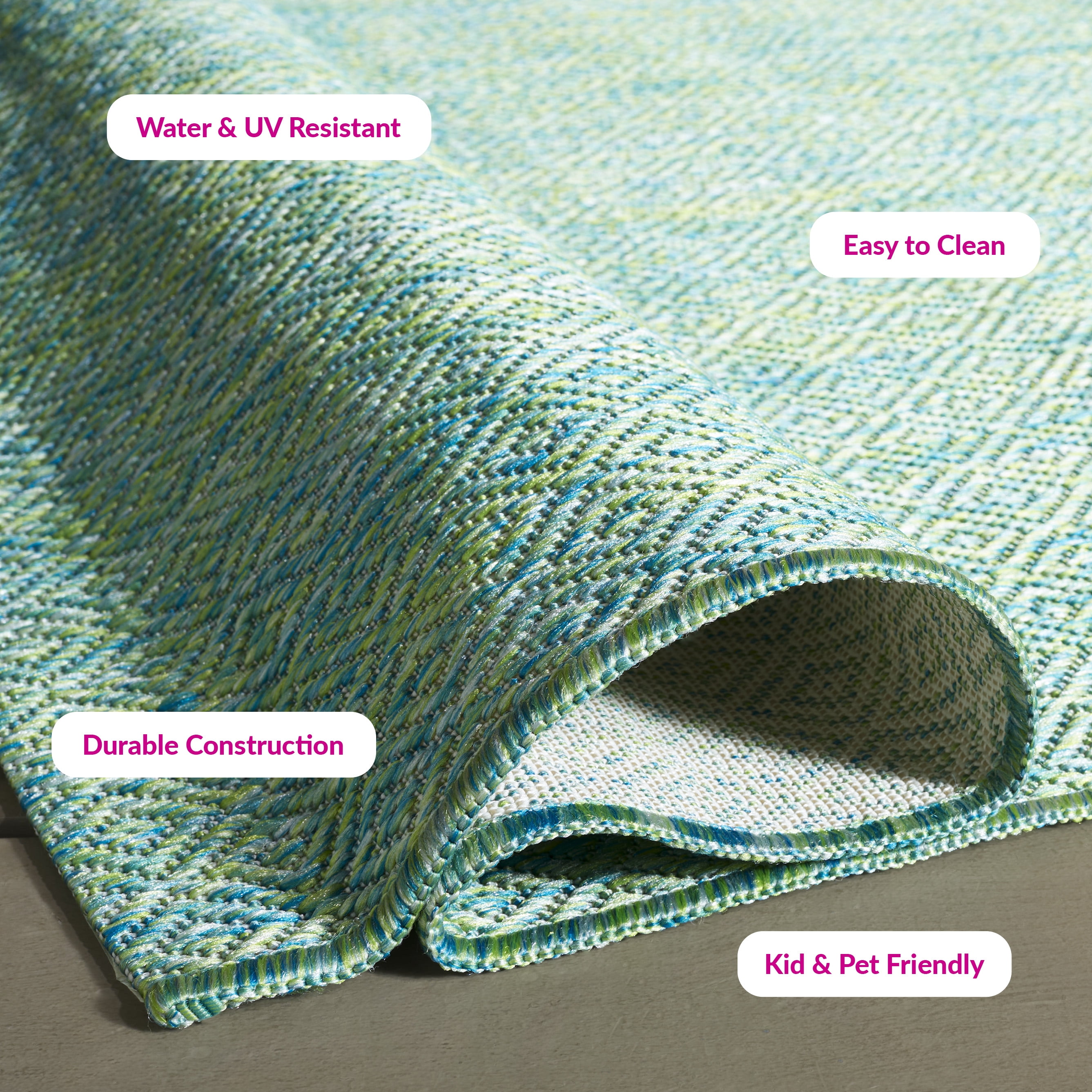 Safavieh Courtyard Finnian Solid Indoor/Outdoor Area Rug, Green/Blue, 4' x 5'7"