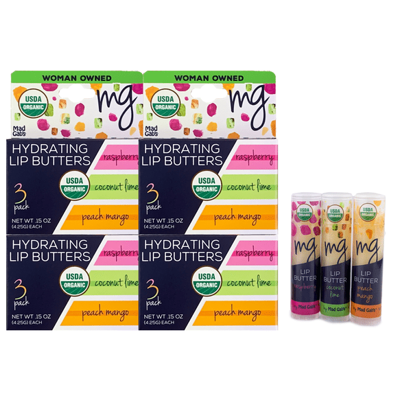 12 Pack MG Signature by Mad Gabs Natural and Organic Lip Butter Gift Set