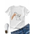 thumbnail image 4 of Women's T-Shirt Single Line Drawing Cute White Cat Line Short Sleeve Casual Tee Classic Crew Neck T Shirt for Women White, 2XL, 4 of 7