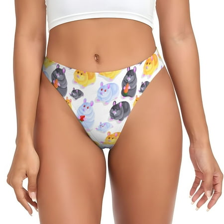 Thongs for Women - Cute Hamster Black White Yellow No Show Seamless Womens Thongs Underwear  Stretch G String Thongs for Women  Ladies Breathable Kawaii Thong Bikini Panties Briefs