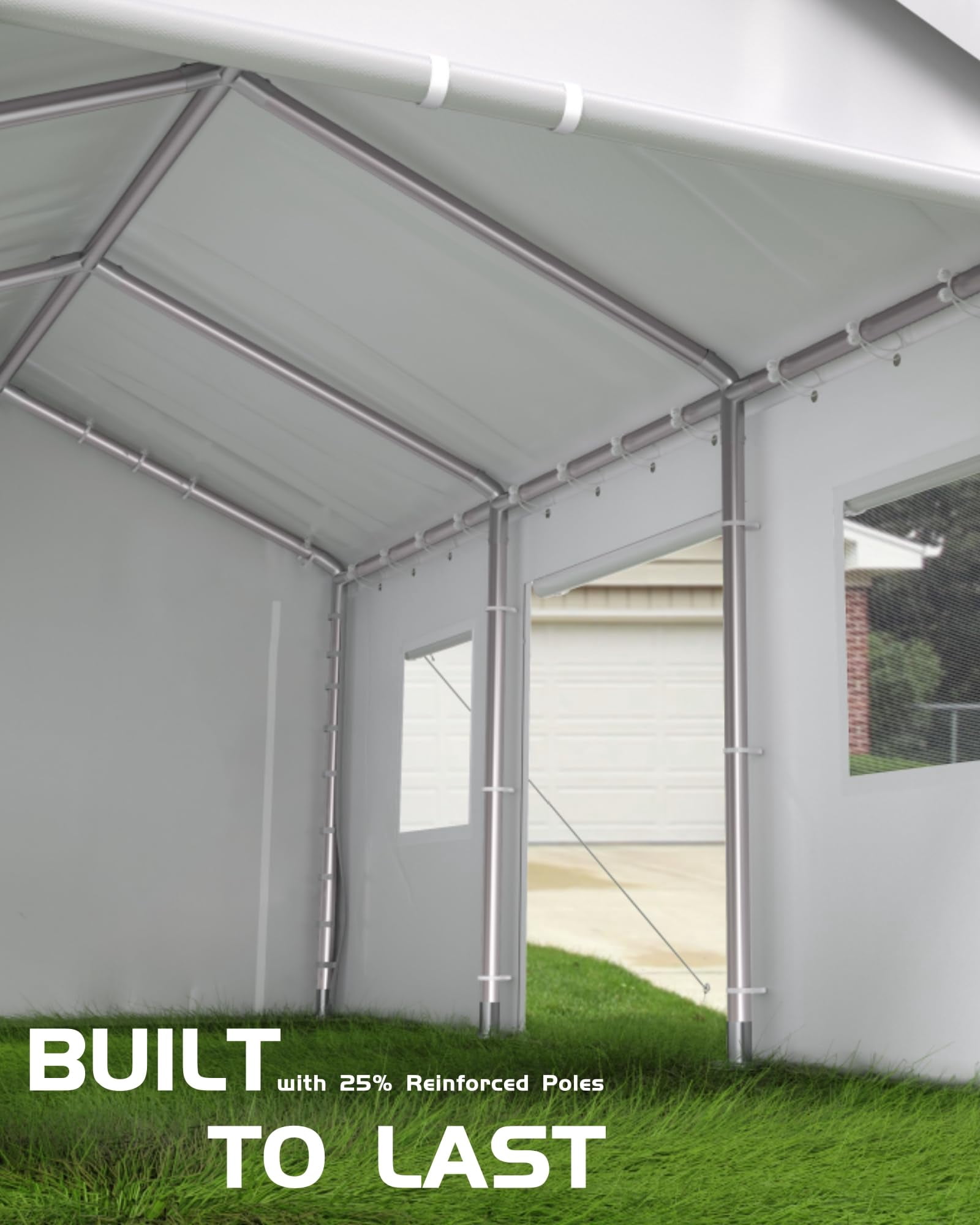 Huisuilinss Carport,10 x 20 Ft Portable Garage With Roll-up Windows & Doors,Waterproof Car Canopy With Sidewalls For Car Boat Truck Motorcycle