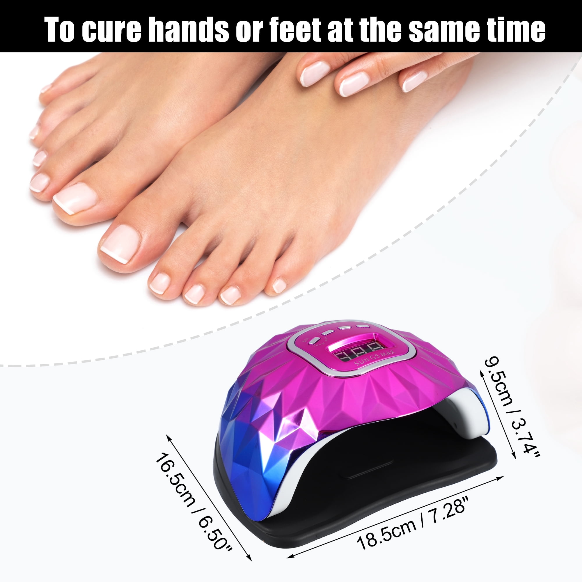 Unique Bargains UV-LED Nail Lamp Portable Gel Nail Polish Dryer with Sensor 4 Timers 200W 45pcs Nail Light Blue Purple