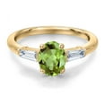 thumbnail image 3 of Gem Stone King 18K Yellow Gold Plated Silver Green Peridot and Lab Grown Diamond Engagement Ring for Women | 1.72 Cttw | Oval 8X6MM | Gemstone August Birthstone | Size 6, 3 of 6
