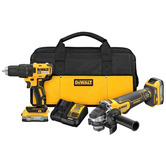 Juego de herramientas eléctricas DEWALT 20V MAX para taladradora y amoladora con 2 baterías