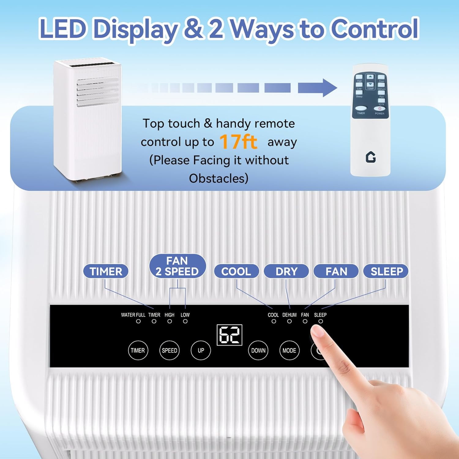 M optimized 10,000 BTU Portable Air Conditioner with Wheels, Cooling/Fan/Dry 3 in 1 Air Conditioner for Room 560 Sq.Ft, Portable AC Unit, Low Noise for Home, Office, White