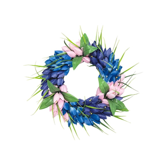 HuiXinOu 13.8In Spring Tulip Artificial Wreath, Rattan Design, Perfect for Home Door Hanging, Christmas Seasonal Ornament and Rattan Wall Hanging, Adds Spring Charm