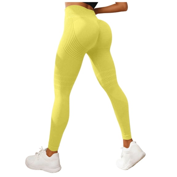 idosla Anti Cellulite Compression 3D Leggings Women Lifting Tummy Control with Resistance Bands Gym Yoga Pants (Yellow, XL)