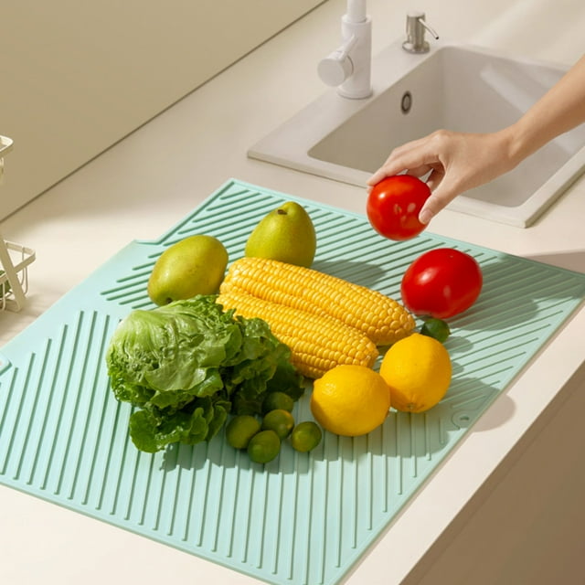 Fiudx Tapete Multifuncional de Gel de Sílice, Protector de Cocina Resistente Al Calor, Diseño de Drenaje Antideslizante, Fácil de Limpiar, Ideal para Encimeras y Mesas de Comedor, Color Beige y Verde