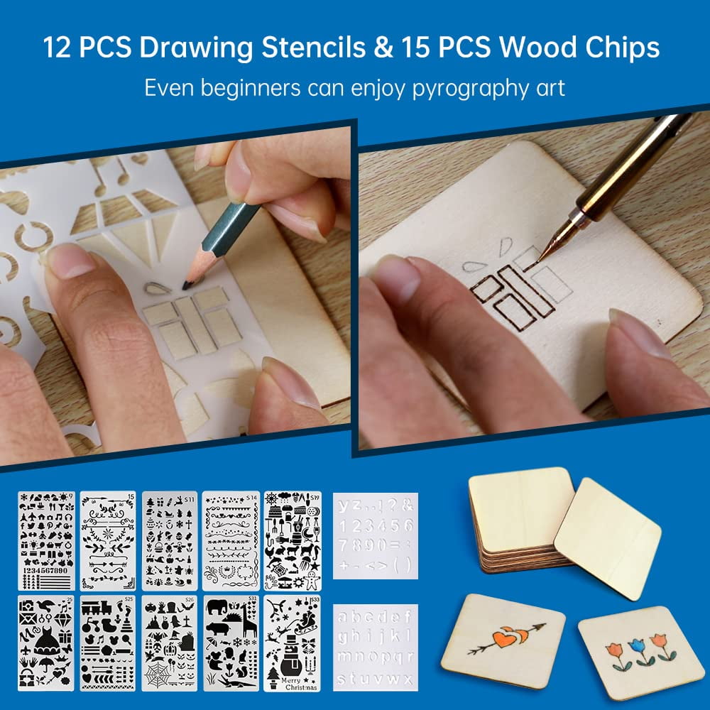 FASTTOBUY Wood Burning Kit with Stencils,Adjustable Temperature Dual Pyrography Pen Station-104 Piece Set Working Engraving Supplies