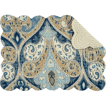 

C&F Home Nazima Paisley Single Placemat Reversible Rectangular Cotton Quilted Reversible Machine Washable Rectangular Placemat Blue