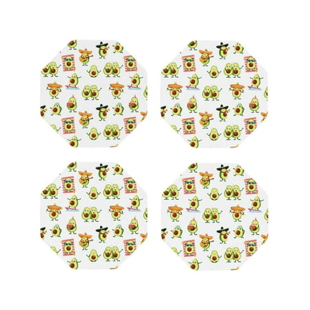 

Tebeau Kawaii Mexican Avocado Print Set of 4 Leather Drink Coasters Round Cup Mat Pad for Home and Kitchen Use 4 -Octagon