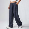 thumbnail image 6 of Women's Petite Black Wide Leg Pants with Elastic Waist Straight Casual Comfort Fit, 6 of 9