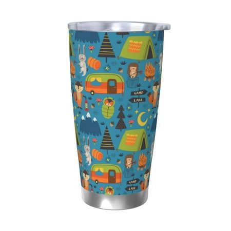 

Salouo Animals In Camping Print 20oz Tumbler with Lid Stainless Steel Vacuum Insulated Tumbler Durable Insulated Coffee Mug Thermal Cup with Splash Proof Sliding Lid-Without Straw