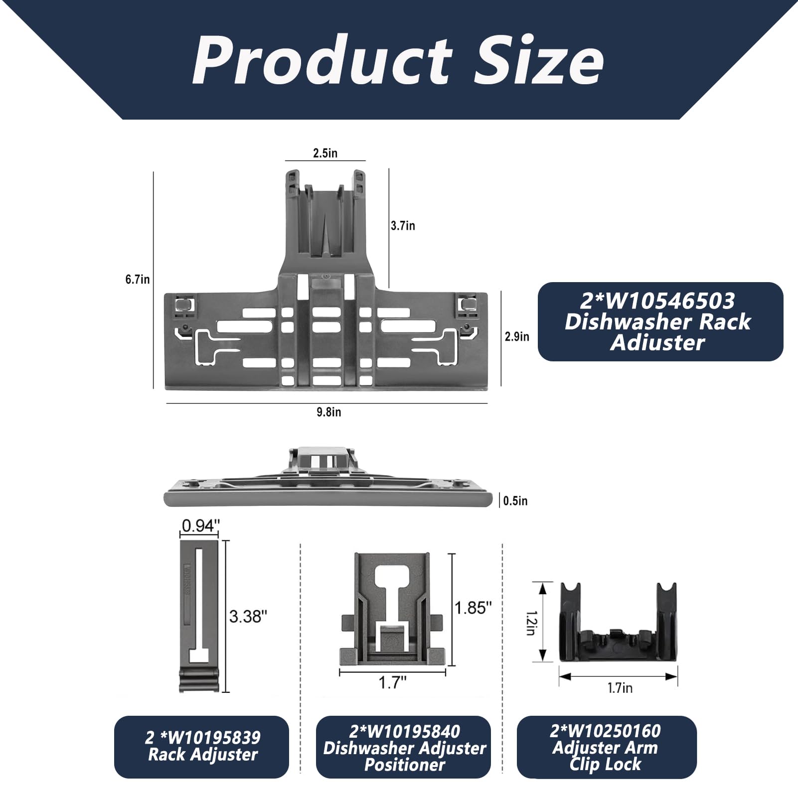 W10546503 WPW10546503 Dishwasher Top Rack Adjuster kit Fits for Ken-more Whirl-pool Dishwasher Rack Adjuster Replacement Parts with W10195840 & W10195839 & W10250160 (8 Packs)
