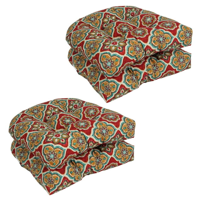 Blazing Needles Outdoor Rounded Back Chair Cushion, 19" x 19", Adonis Jewel 4 Count
