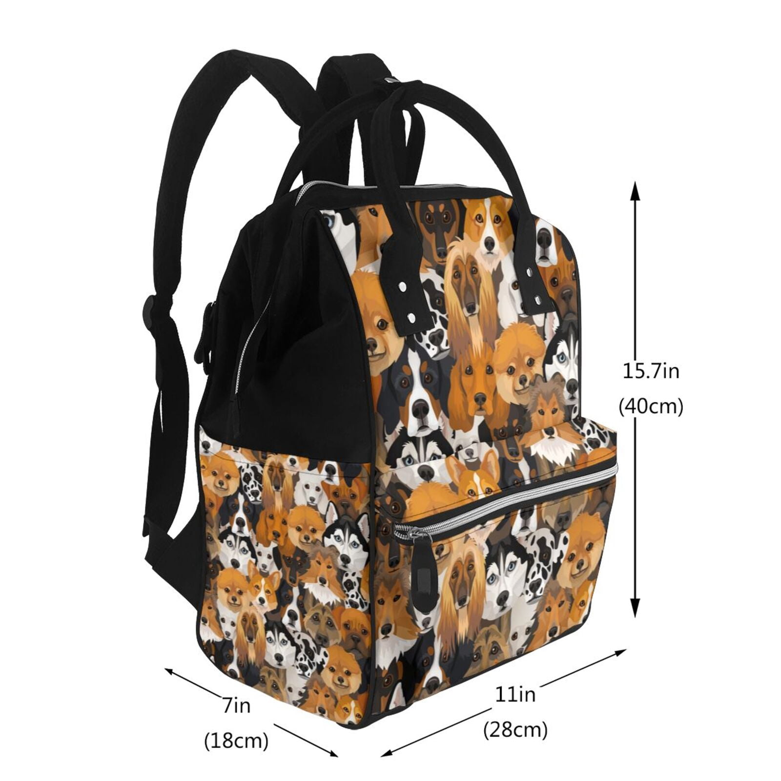Ratiio Dogs Different Breeds Mummy Backpack - Waterproof Twill Canvas, Large Capacity Diaper Bag with Multiple Pockets and Adjustable Straps