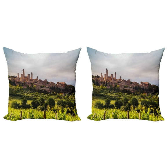 Ambesonne Antique Throw Pillow Cover 2 Pack, Medieval City in Italy, 20", Green Coral Dust