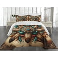 thumbnail image 2 of Ambesonne Rustic Quilted Coverlet 3 Pcs, Boho Earthy Feathers Mandala, Queen Size, Teal Cinnamon Brown, 2 of 4