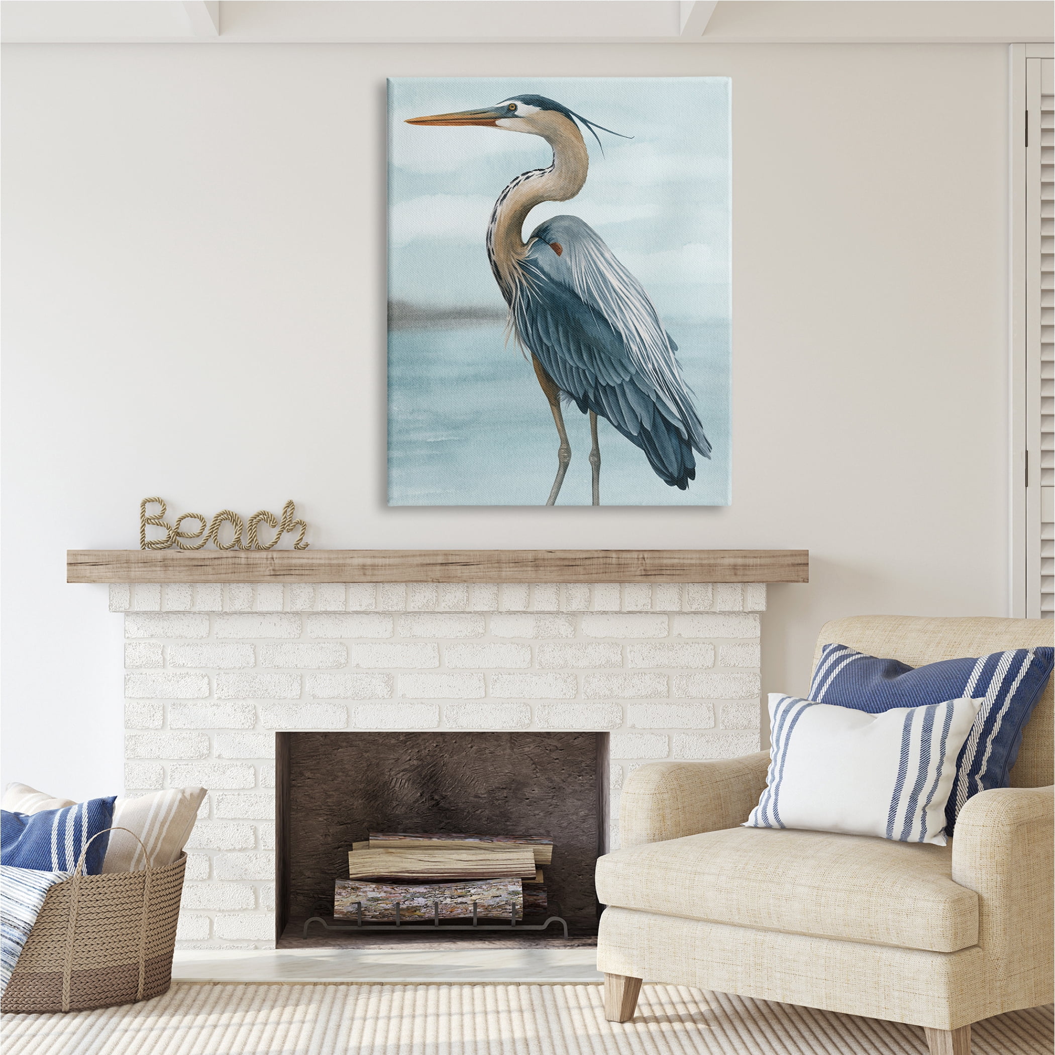 Stupell Industries Heron Bird on Beach Animals & Insects Painting Gallery Wrapped Canvas Print Wall Art, 36 x 48
