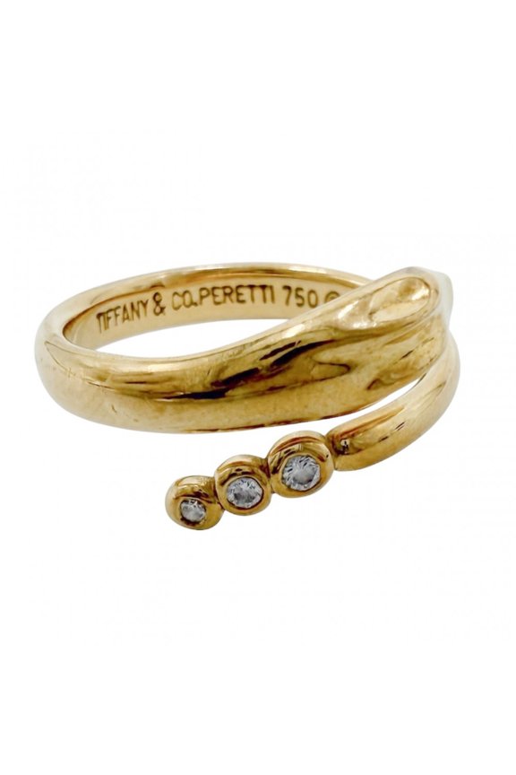 Pre-Owned Tiffany & Co. Women's Snake Ring, Au750 18K Yellow Gold, Elsa Peretti, Diamond,...