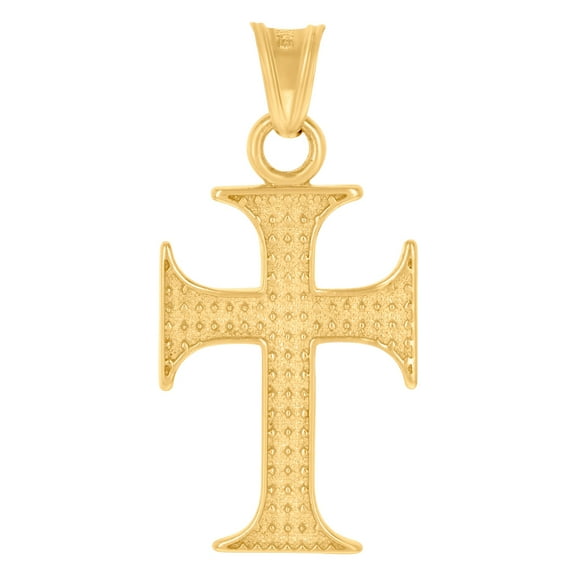 10k Yellow Gold Mens Cross Religious Charm Pendant 13.4x27.7mm Wide Necklace for Men - 1.1 Grams