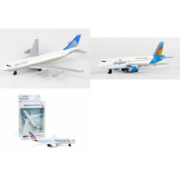 United, Allegiant, American Airlines Diecast Airplane Package - Three 5.5" Diecast Model Planes