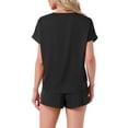 thumbnail image 3 of INSPIRE CHIC Womens Satin Silky Pajama Set Short Sleeve Crew Neck Front Pocket Top and Drawstring Shorts Sleepwear S Black, 3 of 5
