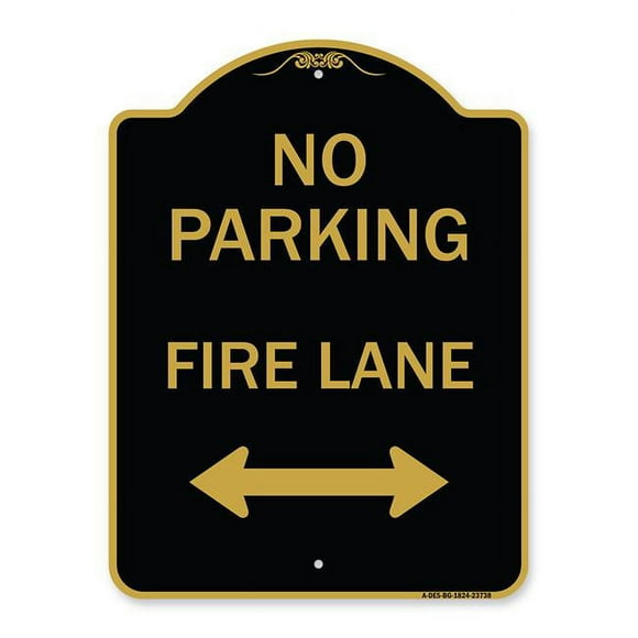 SignMission A-DES-BG-1824-23738 18 x 24 in. Designer Series Sign - No Parking Fire Lane with Bidirectional Arrow, Black & Gold
