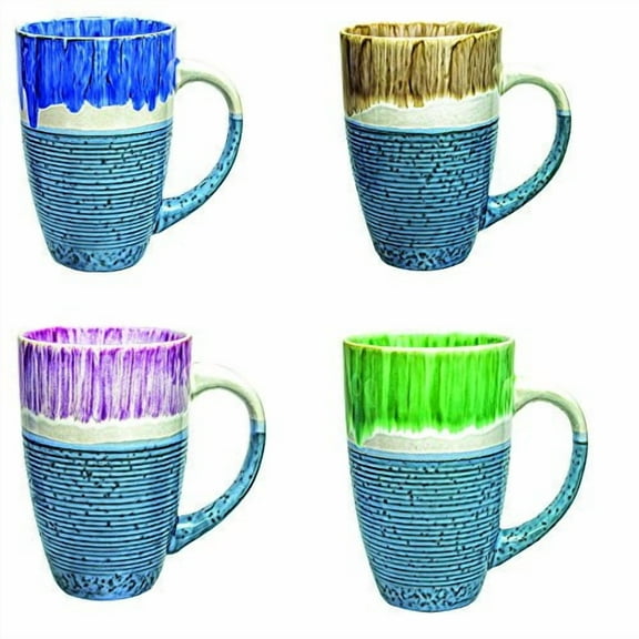 Mug Glazed Ceramic Coffee Mugs Sets Beautiful Unique Home Décor 14 oz Cup Sets Gift for Mom - Dishwasher Microwave Safe Cups, (Set of 4)