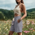 thumbnail image 6 of Byworldtasic No Boundarie Women's Summer Shorts Casual Bermuda Wide Leg Mid Length High Waisted Drawstring Short with Pocket, 6 of 7