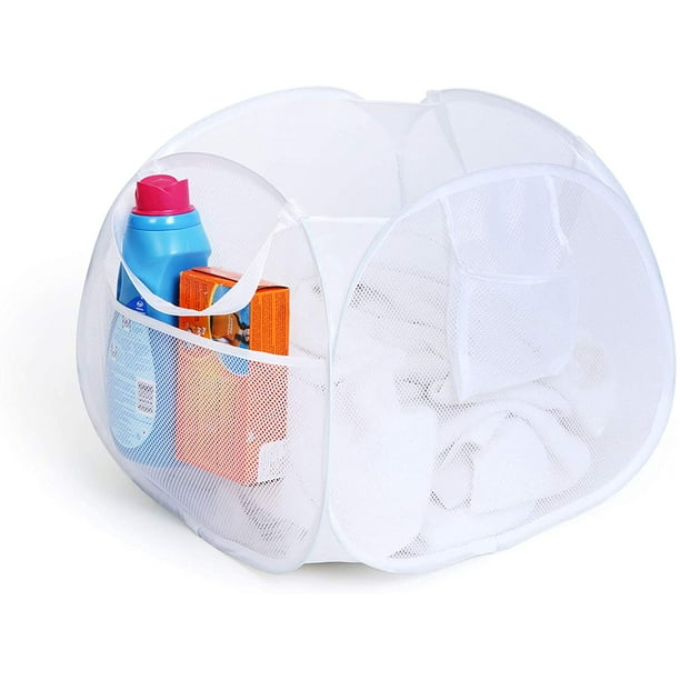 Smart Design Deluxe Mesh Pop Up Square Laundry Hamper w/ Side Pockets & Handles Durable Fabric