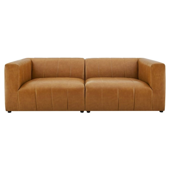 Loveseat Sofa, Faux Vegan Leather, Tan, Modern Contemporary Urban Design, Living Lounge Room Hotel Lobby Hospitality