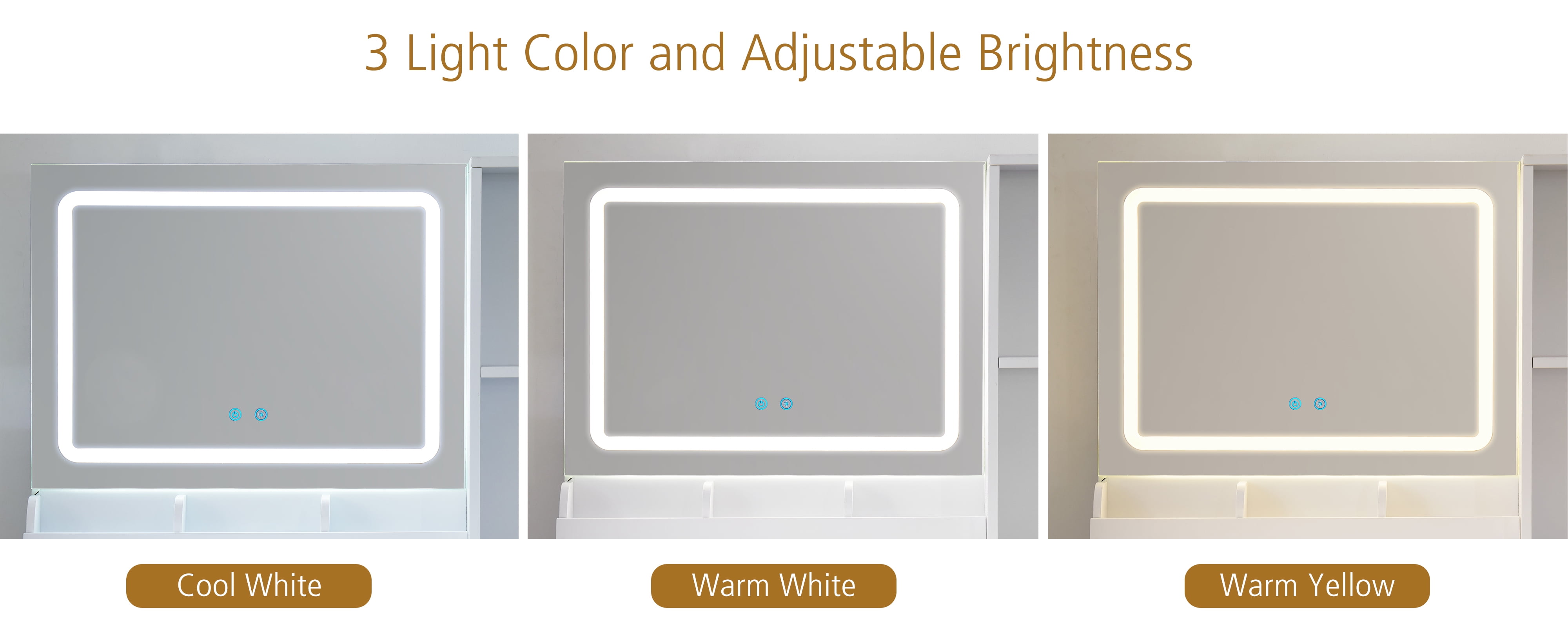 Mainstays Get Ready with Me GRWM Vanity Table with Lighted Mirror and Storage, White Finish