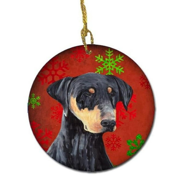 Doberman Red Snowflakes Holiday Christmas Ceramic Ornament