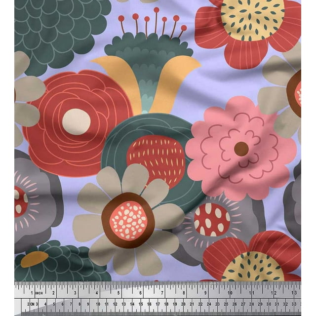 Soimoi Rayon Fabric Flower Artistic Print Sewing Fabric Yard 42 Inch Wide