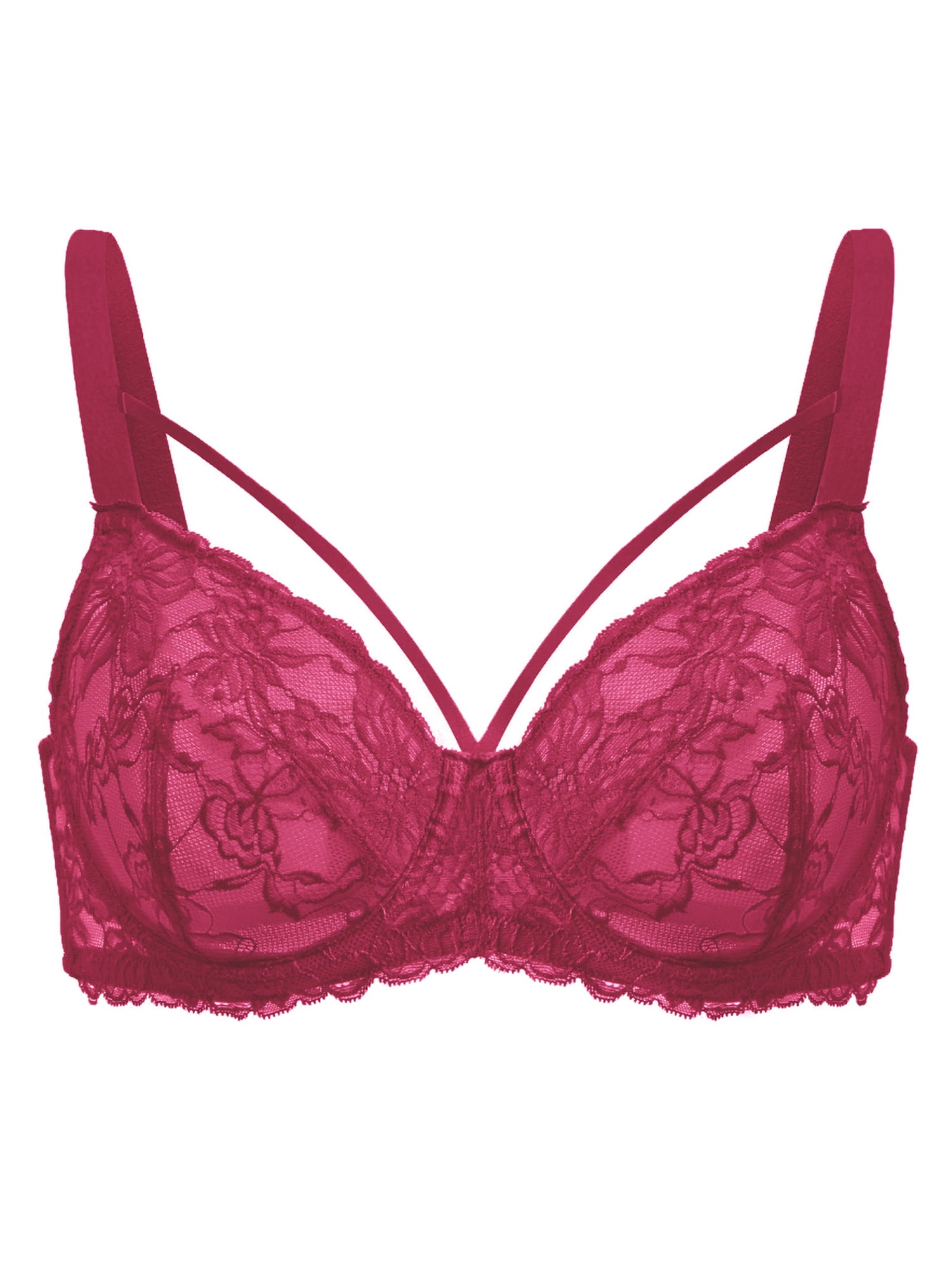 HSIA Womens Plus Size Sexy Bras Full Coverage Mesh Unlined Minimizer Bras  Rose Red 40DDD 