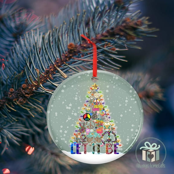Flagwix Ceramic Christmas Tree Ornaments| Hippie Christmas Tree Let It Be TTV379O Hanging Ornament With Ribbon|Christmas Gifts - Circle, 1 Pcs