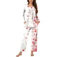 thumbnail image 2 of CZHJS Valentine's Day Long Sleeve Festival Party Holiday Loungewear Womens Pajamas for Women Set Pajama Wide Leg Pants and Scoop Neck Shirts Sets&nbsp; 2 Piece Matching Outfits Plus Size Pj Sets, 2 of 7