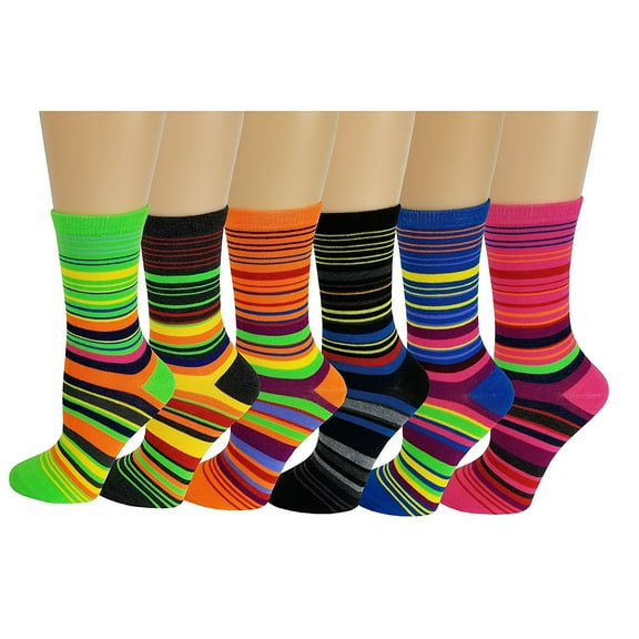 sumona 6 pairs Women Pinstripes Novelty Fancy Design Crew Socks