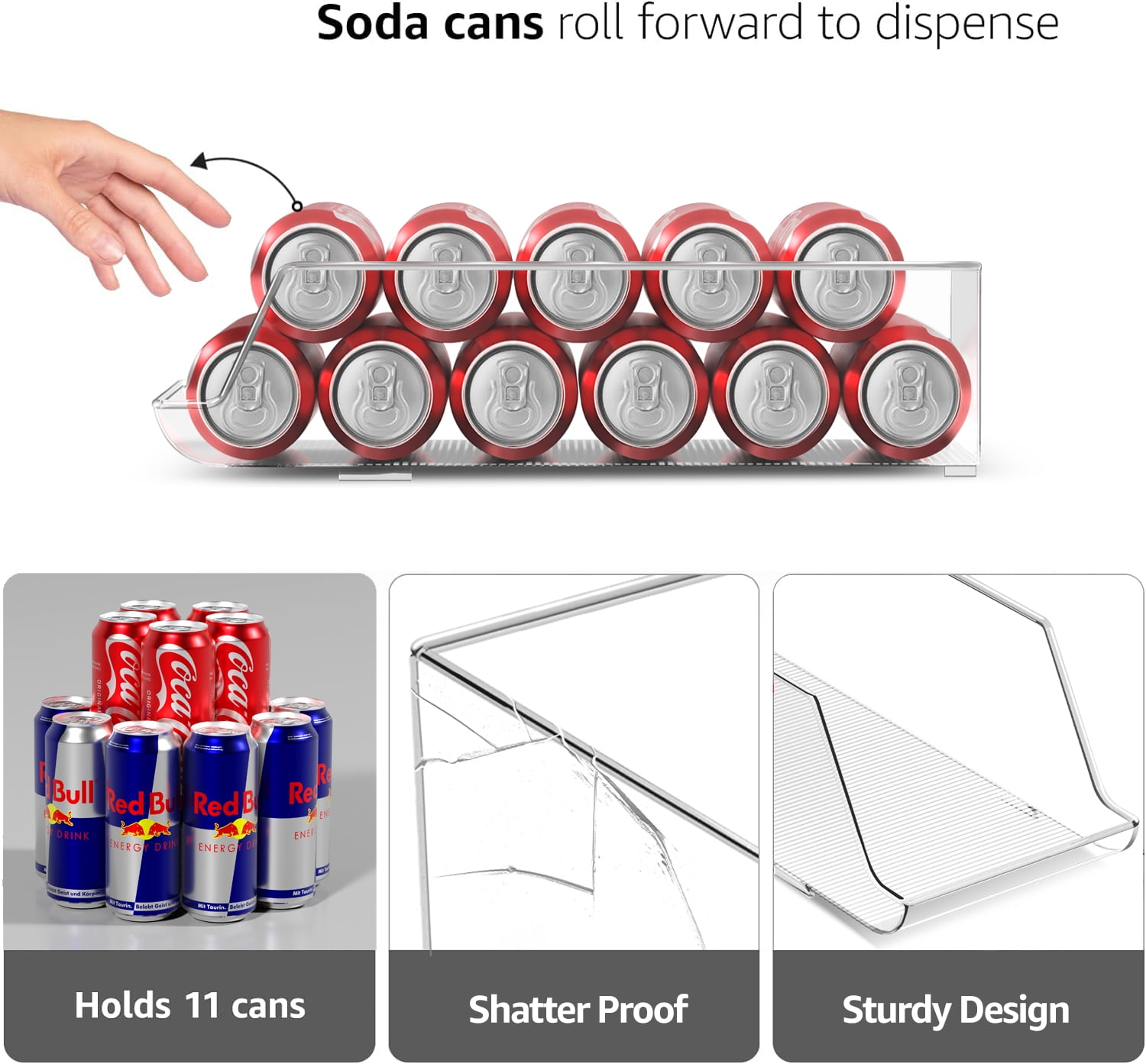 Sorbus Skinny Soda Can Organizer for Refrigerator - Slim Can Holder Drink Dispenser for Fridge - Soda Can Organizer for Fridge, Pantry, Kitchen Organization and Storage (Set of 4)