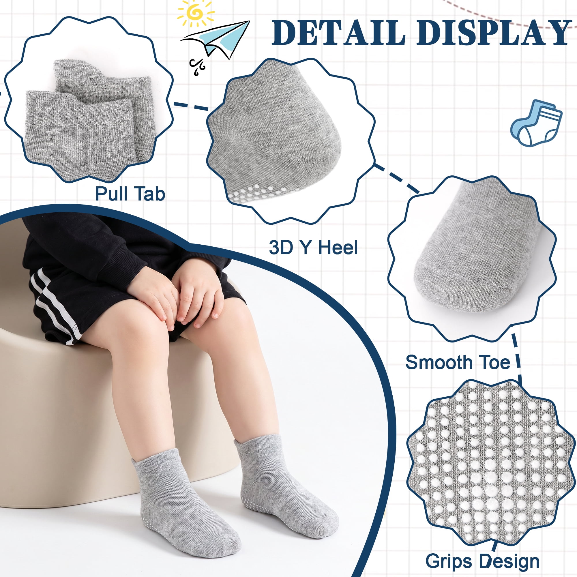 Non Slip Toddler Socks 12 Pairs Baby Socks Toddler Grip Socks Anti Skid Socks for 6 Months-7 Years Boys