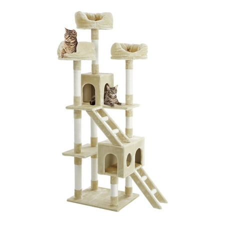 Perch Cat Play Furniture Finether 181cm High Multi-tier Creme Cat Tree Tower Furniture Kitten Playhouse with Sisal Covered Scratching Posts Perches, Platforms and Ladders ()