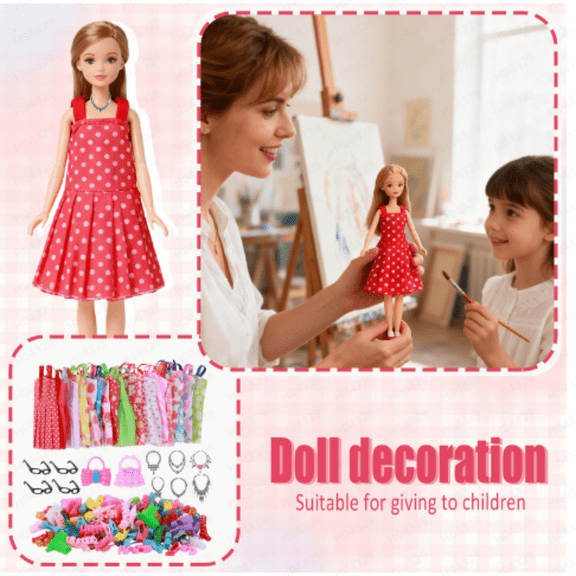 32-piece Doll Accessory Set: 10 Doll Dresses 4 Pairs Of Glasses 6 Necklaces 2 Handbags 10 Pairs Of Shoes