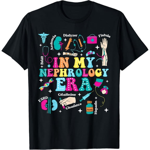 In My Dialysis Tech Era Groovy Retro Nephrology Technician T-ShirtMen and women, Black T-shirt, size: Extra large