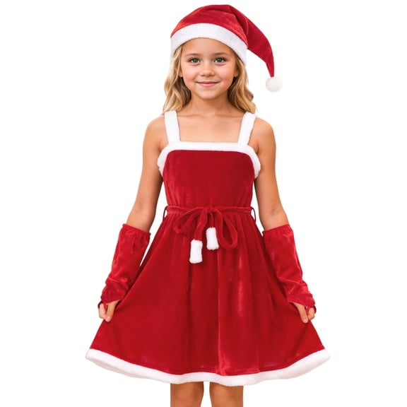 Christmas clothes Christmas decorations Elegant G'irls Style Dress With Lace Detailing For Holiday Parties Pageants And In Deep Crimson Velvety Fabric santa suit