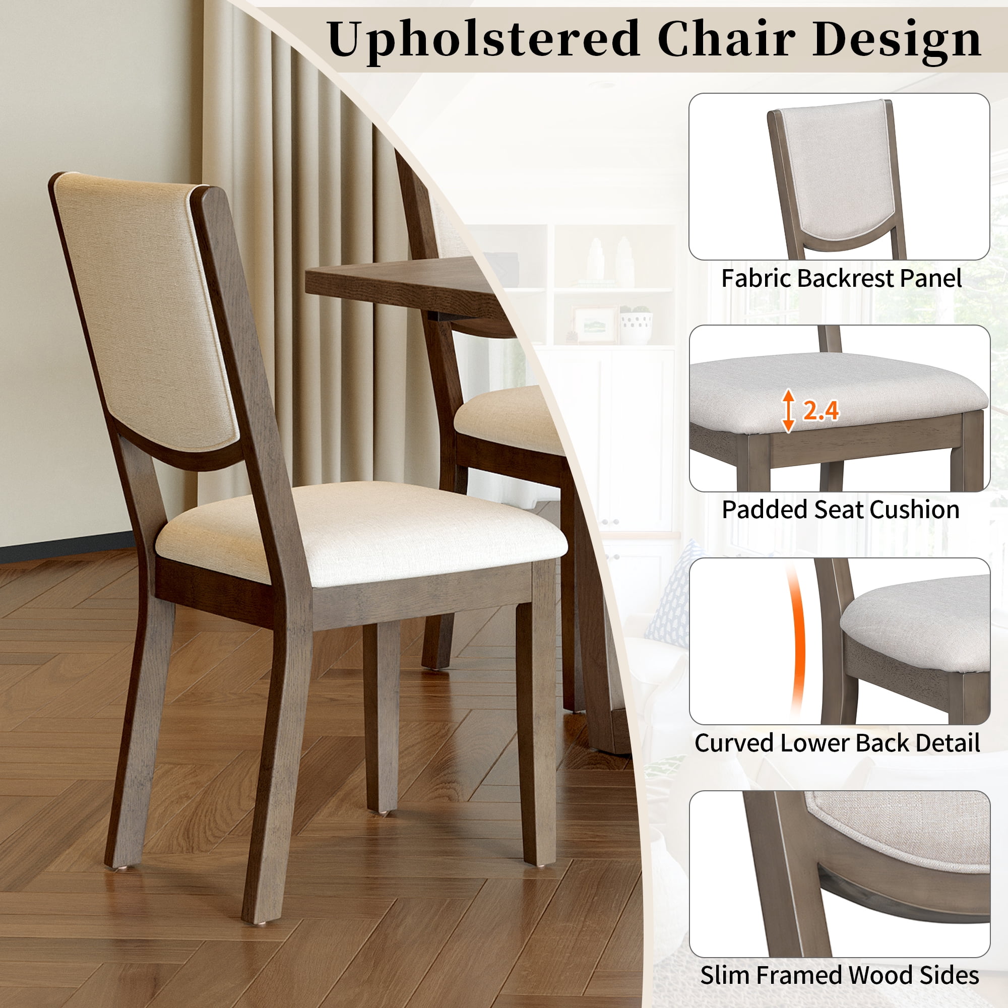 7-Piece Dining Table Set for 6, 60"-78" Rectangular Extendable Table with 6 Upholstered Chairs